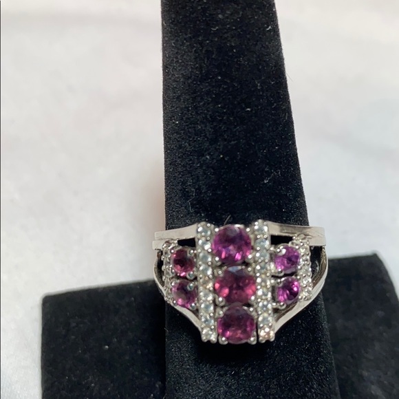 Raspberry Color Rhodolite & White Zircon Ring - Picture 3 of 14